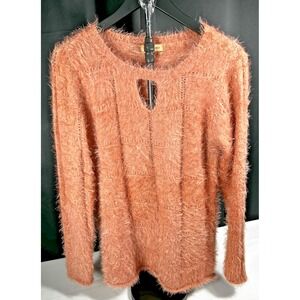 Democracy Blush Fuzzy Knit Sweater Small Keyhole Neck Cozy Chic Style